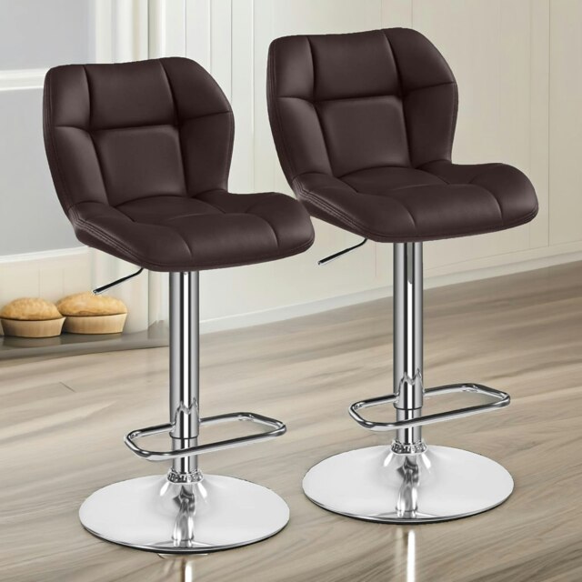 Rackhams Set Of 2 Height Adjustable 360 Swivel Bar Stools With Backrest Brown - image 1