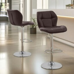 Rackhams Set Of 2 Height Adjustable 360 Swivel Bar Stools With Backrest Brown - thumbnail 2