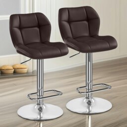 Rackhams Set Of 2 Height Adjustable 360 Swivel Bar Stools With Backrest Brown - thumbnail 1