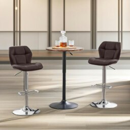 Rackhams Set Of 2 Height Adjustable 360 Swivel Bar Stools With Backrest Brown - thumbnail 3