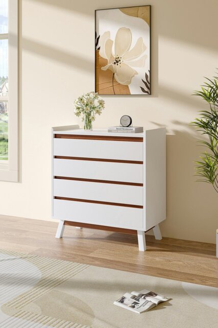Rackhams 4-Tier Chest of Drawers Bedroom Storage Cabinet - White - image 1