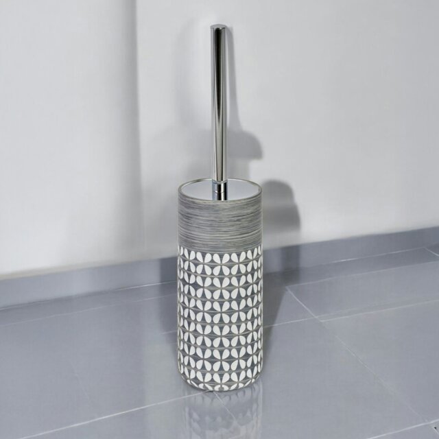 Rackhams Ravello Geo Floral Grey & White Toilet Brush & Holder - image 1