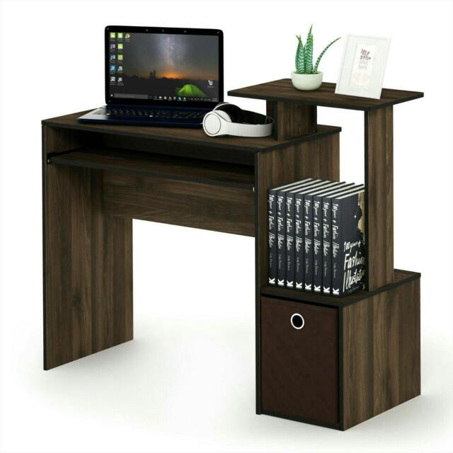 Rackhams Econ Multipurpose Home Office Computer Writing Desk w/Bin, Columbia Walnut/Dark Brown - Modern Desk Designed for Contemporary Interiors - image 1
