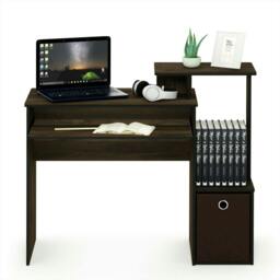 Rackhams Econ Multipurpose Home Office Computer Writing Desk w/Bin, Columbia Walnut/Dark Brown - Modern Desk Designed for Contemporary Interiors - thumbnail 2