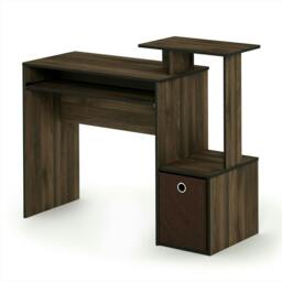 Rackhams Econ Multipurpose Home Office Computer Writing Desk w/Bin, Columbia Walnut/Dark Brown - Modern Desk Designed for Contemporary Interiors - thumbnail 3
