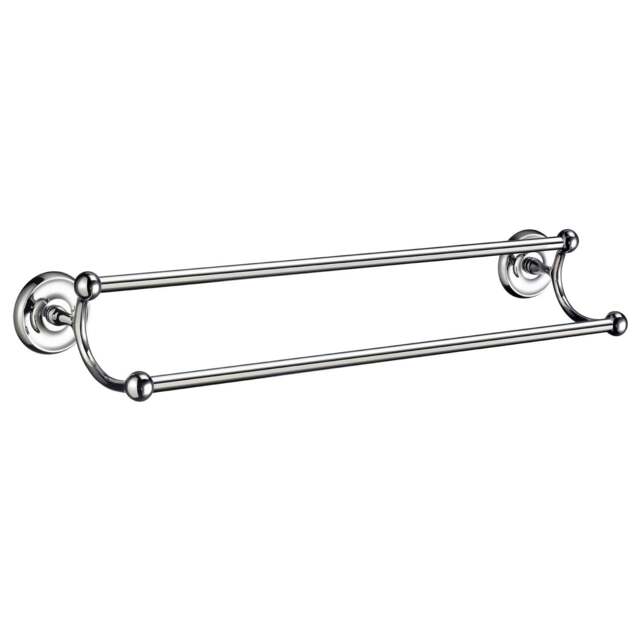 "Rackhams Polished Chrome Double Towel Rail 63.5cm/25"" Wall Mounted with Concealed Screws Bathroom Towel Holder"
