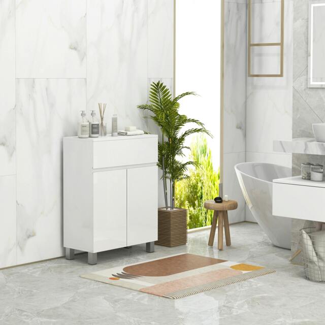 Rackhams High Gloss Bathroom Floor Cabinet Storage Cupboard with Drawer - image 1