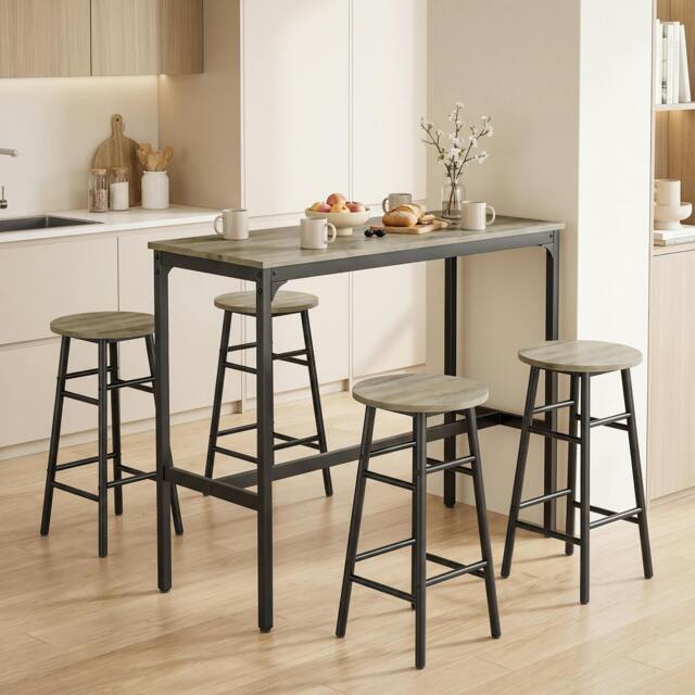 Rackhams 5 Piece Bar Set, Industrial Kitchen and Chair Set Grey Wood Effect - image 1