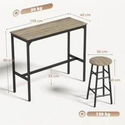 Rackhams 5 Piece Bar Set, Industrial Kitchen and Chair Set Grey Wood Effect - thumbnail 3