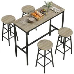 Rackhams 5 Piece Bar Set, Industrial Kitchen and Chair Set Grey Wood Effect - thumbnail 2