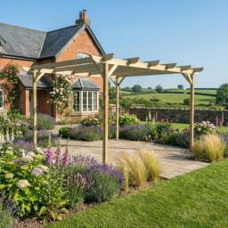 Rackhams Corbel Wooden Garden Pergola Kit - Natural (Light Green) - 3.6m x 4.2m - thumbnail 6
