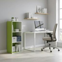 Rackhams Pasir 3-Tier Open Shelf Bookcase, White/Green 11003WH/GR - Luxury Wall Decor for Living Room & Bedroom - thumbnail 6