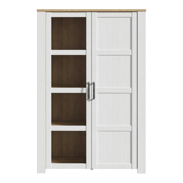 Rackhams Bohol Display Cabinet inc. 2x LED Lights in Riviera Oak/White - Full Assembly Required - Riviera Oak &White - Matt - image 1