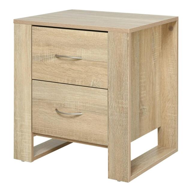 Rackhams Bedside Table with 2 Drawers, Nightstand with Handles and Elevated Base, Side Table for Bedroom, Living Room, Brown