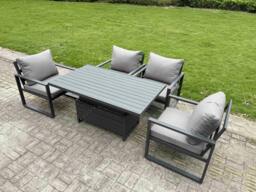 Rackhams 4 Seater Aluminium Garden Furniture Set with Adjustable Rising Dining Table and 4 Chairs - Dark Grey - thumbnail 2