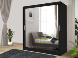 Rackhams Stylish Bedroom Sliding Wardrobe - comes in White/Grey/Black/Oak and Width 100cm/120cm/150cm/180cm/203cm/250cm - 100cm - Grey - thumbnail 2