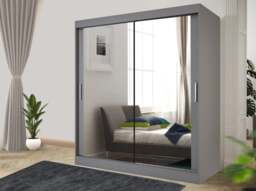 Rackhams Stylish Bedroom Sliding Wardrobe - comes in White/Grey/Black/Oak and Width 100cm/120cm/150cm/180cm/203cm/250cm - 100cm - Grey