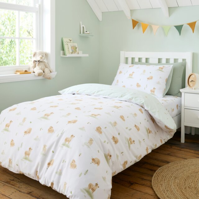 Rackhams Mini Moo Cow Reversible Cotton Duvet Cover Set White - White - Double