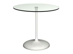 Rackhams Swan Circular Dining Table with Concrete Base - Concrete - Gloss White - Clear Glass - thumbnail 1