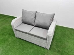 Rackhams 6 Seater Outdoor Love Sofa Set Rattan Garden Furniture Set with Adjustable Lifting Dining or Coffee Table 2 Small Stools Light Grey - thumbnail 4