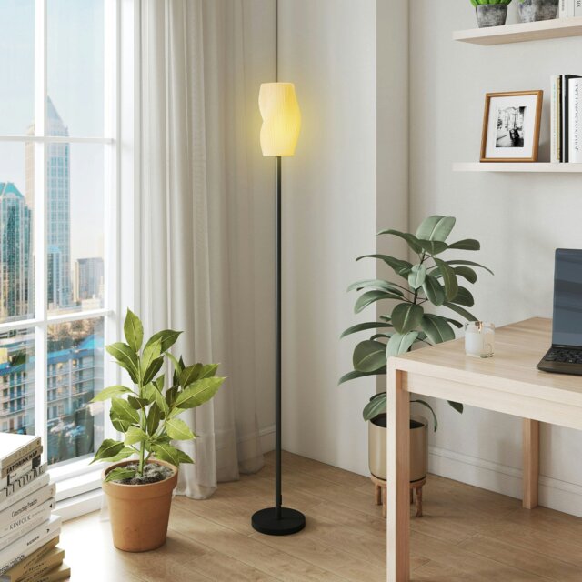 Rackhams 3D Printed Standing Lamp with Shade, 3 Colour Temperature, White - White - Modern minimalist - No - image 1