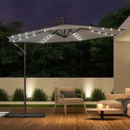 Rackhams 3M Cantilever Garden Parasols Light Grey Iron Banana Umbrella with LED Lights - Cross base - thumbnail 3