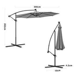Rackhams 3M Cantilever Garden Parasols Light Grey Iron Banana Umbrella with LED Lights - Cross base - thumbnail 1