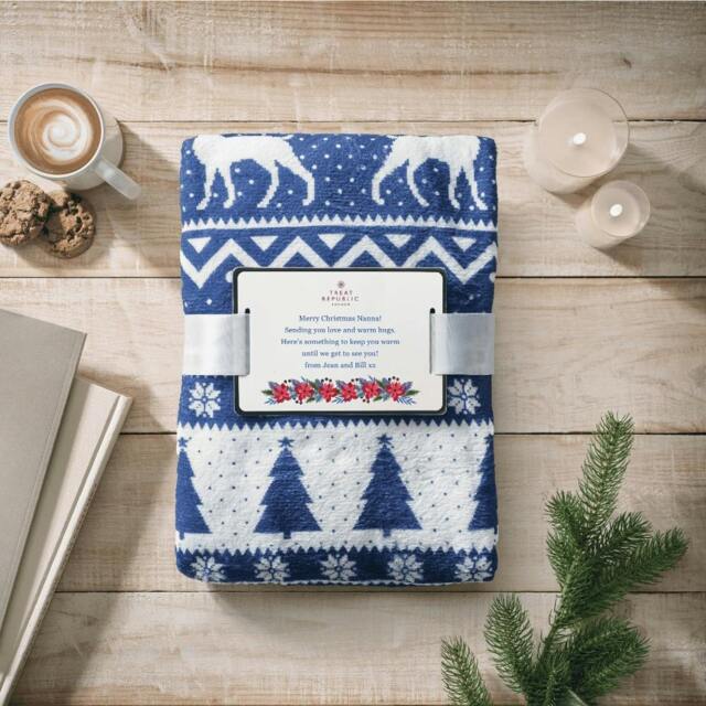 Rackhams Personalised Festive Fleece Blanket - Blue - image 1
