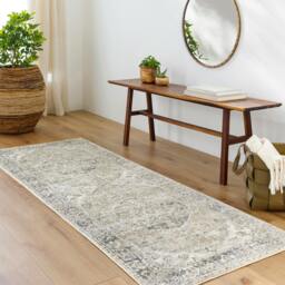 Rackhams Lillian-Washable Grey Blue Traditional Vintage Boho Rug - 66 x 115 cm