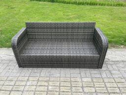 Rackhams Outdoor Lounge Sofa Set Rattan Garden Furniture Set with Rectangular Coffee Table 2 Small Footstools 3 Seater Sofa Side Table Dark Grey Mixed - thumbnail 3