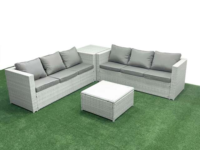 Rackhams Rattan Garden Outdoor Furniture Set 6 Seater Rattan Garden Sofa Set with Side Table Light Grey Mixed - image 1