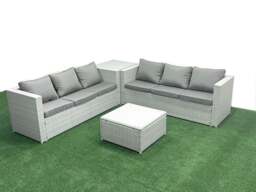 Rackhams Rattan Garden Outdoor Furniture Set 6 Seater Rattan Garden Sofa Set with Side Table Light Grey Mixed - thumbnail 2