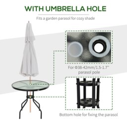 Rackhams 80cm Outdoor Round Dining Table Garden Patio Tempered Glass Top w/ - Black - Steel, Tempered Glass - 80cm x 80cm x 72cm - thumbnail 3