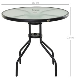 Rackhams 80cm Outdoor Round Dining Table Garden Patio Tempered Glass Top w/ - Black - Steel, Tempered Glass - 80cm x 80cm x 72cm - thumbnail 5