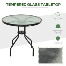 Rackhams 80cm Outdoor Round Dining Table Garden Patio Tempered Glass Top w/ - Black - Steel, Tempered Glass - 80cm x 80cm x 72cm - thumbnail 4