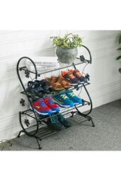 Rackhams Black Metal 4 Tier S-Shape Shoe Rack - Black - thumbnail 5