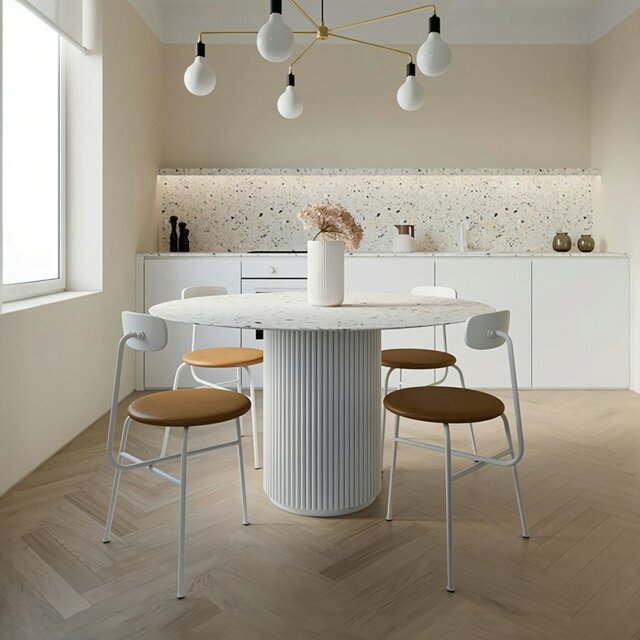 Rackhams Cracky White Round Dining Table, Premium Terrazzo And Wood Base - ⌀90cm - image 1