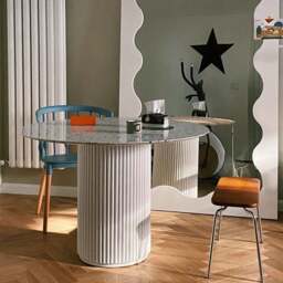 Rackhams Cracky White Round Dining Table, Premium Terrazzo And Wood Base - ⌀90cm - thumbnail 3