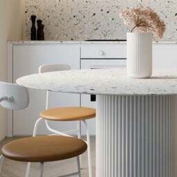 Rackhams Cracky White Round Dining Table, Premium Terrazzo And Wood Base - ⌀90cm - thumbnail 4