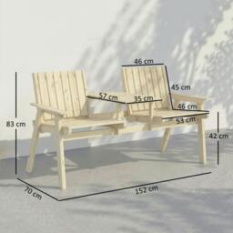 Rackhams Wooden Garden Loveseat with Parasol Hole, Natural Wood Finish - Fir wood - Garden Loveseat - Natural wood finish - thumbnail 3