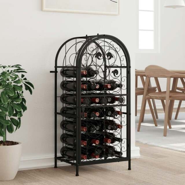 Rackhams Wine Rack for 33 Bottles Black 45x36x100 cm Wrought Iron