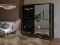 Rackhams Race to Road Stylish Bedroom Sliding Wardrobe with LED Light - Ample Storage Space and Sleek Design comes in White & Black and Width 205cm/256cm. - 256 cm - Black - thumbnail 2