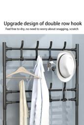 Rackhams 4 Tier Shoe Shelf Storage Organizer with Hooks Clothes Hanger Garment Rack - Black - One Size - thumbnail 4