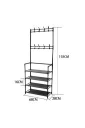 Rackhams 4 Tier Shoe Shelf Storage Organizer with Hooks Clothes Hanger Garment Rack - Black - One Size - thumbnail 3