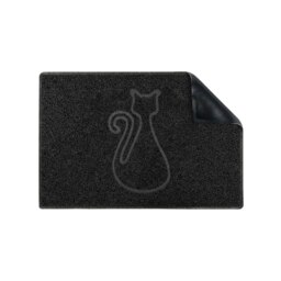 Rackhams Cat Small Embossed Doormat in Black - Black - Vinyl - 1 - thumbnail 2