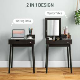 Rackhams Dressing Table with Flip-up Mirror, Makeup Desk with 2 Drawers and Pine Wood Legs, Vanity Table Writing Desk for Bedroom Living Room, Black - thumbnail 4