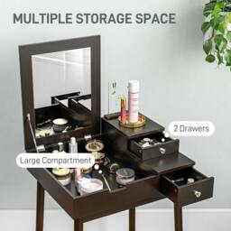 Rackhams Dressing Table with Flip-up Mirror, Makeup Desk with 2 Drawers and Pine Wood Legs, Vanity Table Writing Desk for Bedroom Living Room, Black - thumbnail 5