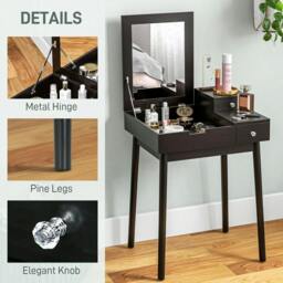 Rackhams Dressing Table with Flip-up Mirror, Makeup Desk with 2 Drawers and Pine Wood Legs, Vanity Table Writing Desk for Bedroom Living Room, Black - thumbnail 6
