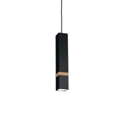 Rackhams Vidar Black Pendant Lamp 1XGU10 Hand Made Modernist Cuboid Design With Natural Wooden Insert - thumbnail 2