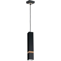Rackhams Vidar Black Pendant Lamp 1XGU10 Hand Made Modernist Cuboid Design With Natural Wooden Insert - thumbnail 4
